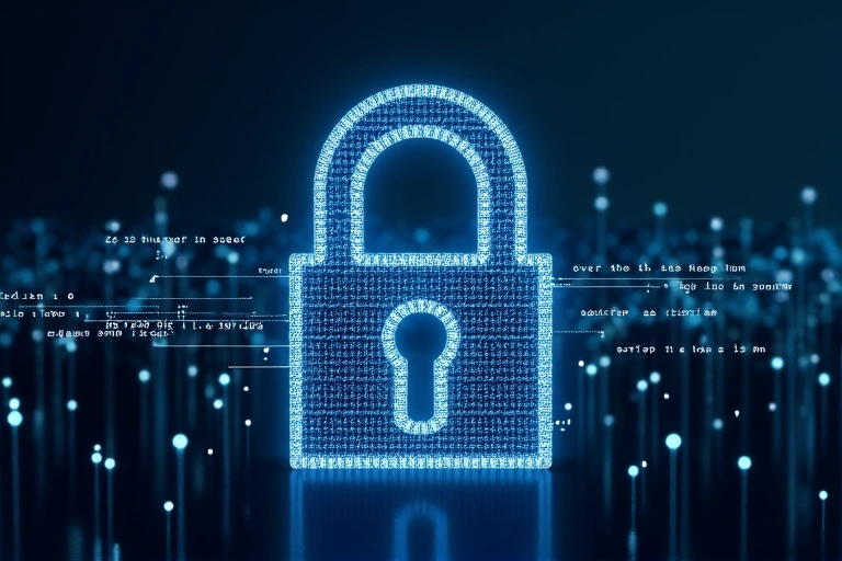 Ilustración de un candado digital simbolizando la seguridad de los datos.